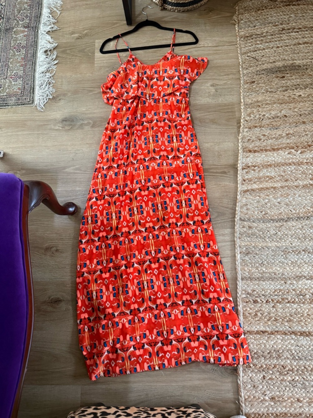 Patterned Maxi Dress with Spaghetti Straps